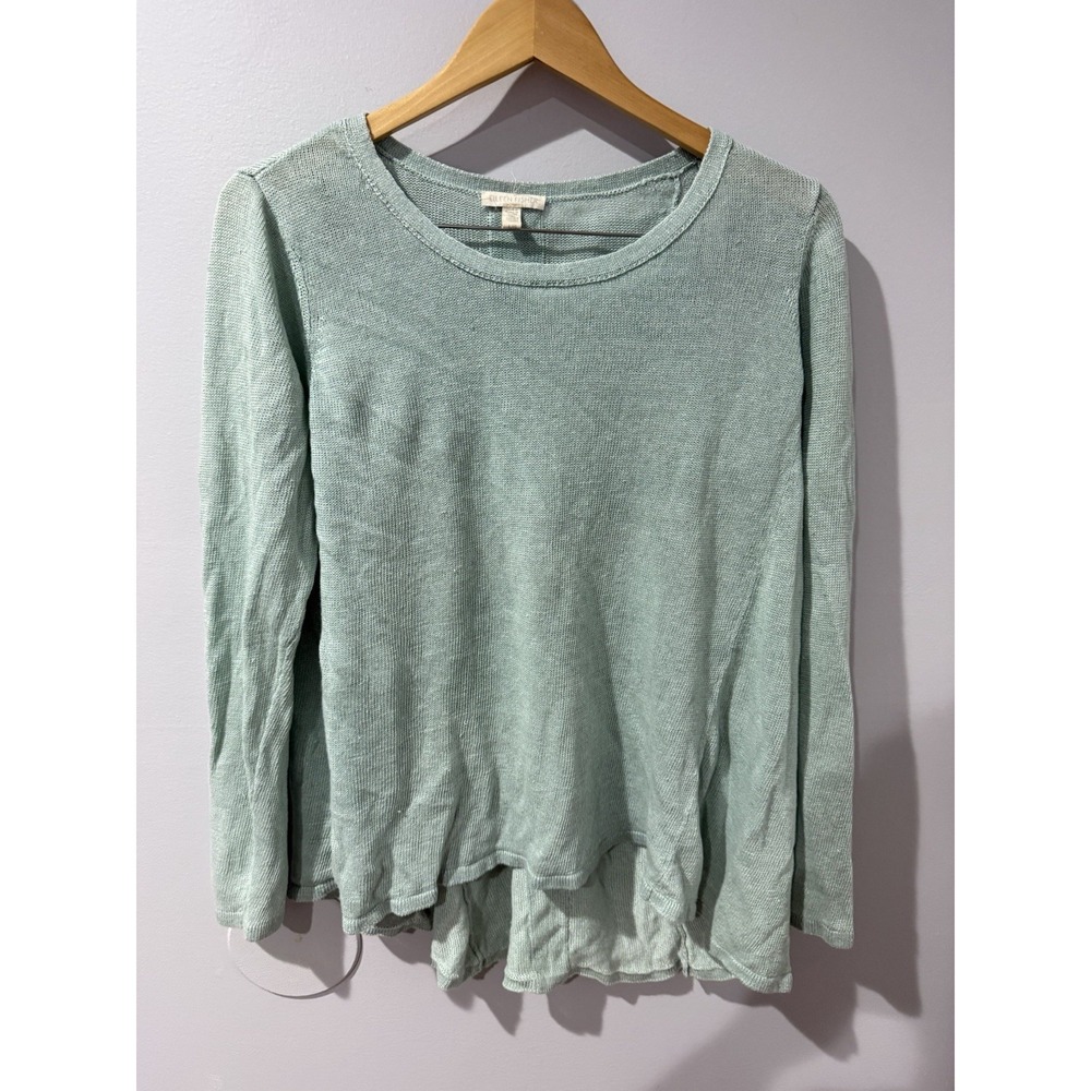 Eileen Fisher Sweater Womens Large Green 100% Linen Oversized Tunic Open Knit X